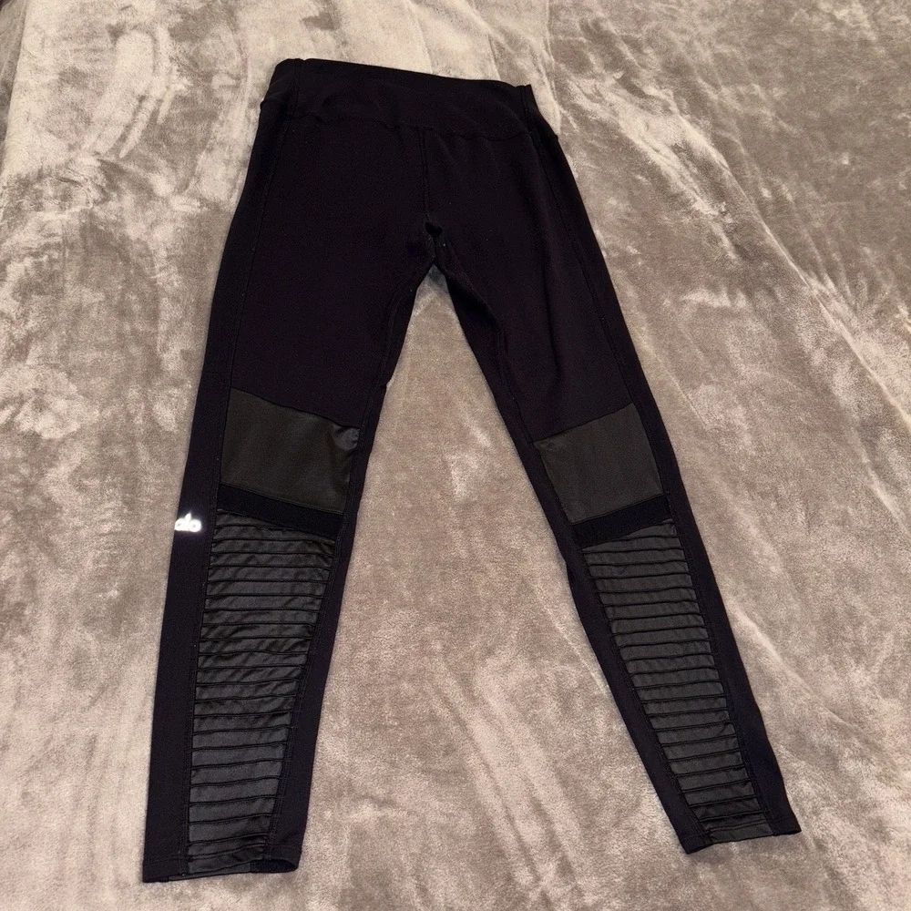 Alo Yoga Leggings Womens XL Moto High Waist Black Athletic Activewear Black